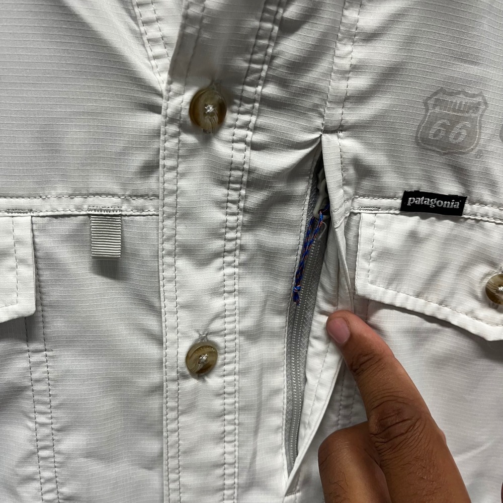 Patagonia Mens White Long Sleeve Fishing Shirt Phillips 66 Conoco 76 Ripstop M - Picture 6 of 9